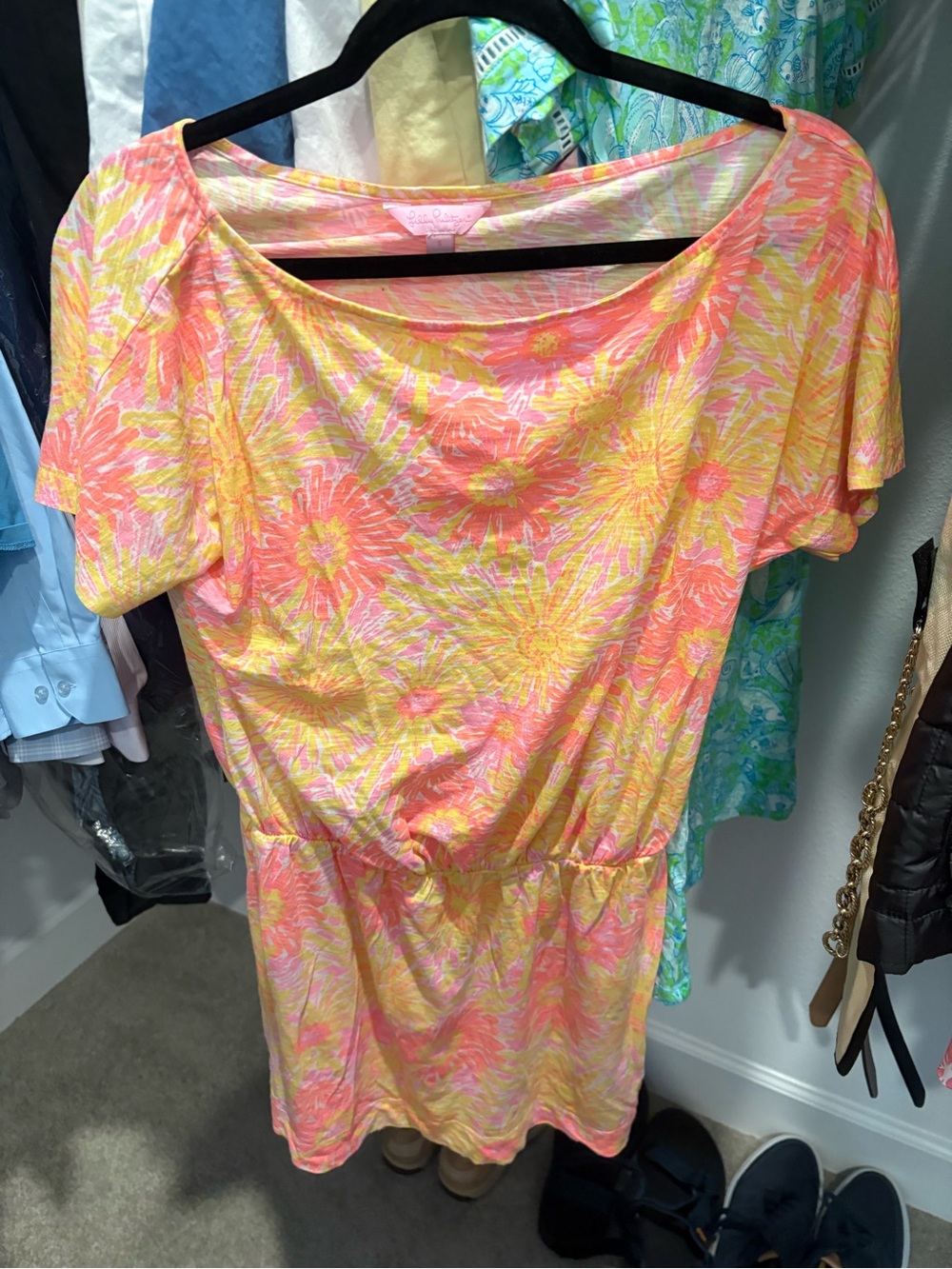 Lilly Pulitzer Pink & Yellow Floral Scoop-Neck Dress